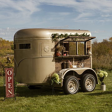 Vintage horse trailer converted to elegant mobile bar